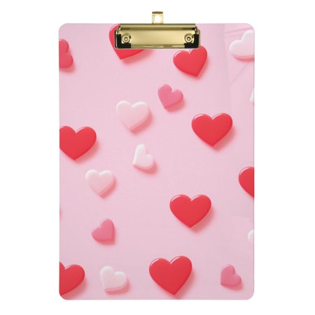 Valentine's Day Hearts Acrylic Clipboards 12 x 9 Inch A4 Size with Low Profile Clip Hanging Clipboard for Classroom School Office