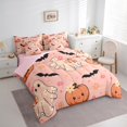 thumbnail image 3 of jejeloiu Cute Ghost Pumpkin Bedding Comforter Set 7pcs,Rustic Flower Floral Queen Bedding Sets,Black Spooky Bats Queen Sheet Sets,Lightweight Room Decoration Reversible, 3 of 8