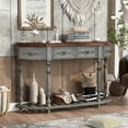 thumbnail image 2 of Console Sofa Table with 4 Drawers, 59'' x 15'' x 33'' Wood Buffet Sideboard Desk w/Bottom Shelf, Retro Tall Entryway Table w/ MDF panel for Kitchen Dining Room Cupboard, 220lbs, Grey, S9912, 2 of 7