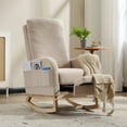 thumbnail image 2 of CQSXDA Modern Accent Rocking Chair with Solid Wood Legs and Side Pocket Upholstered Nursery Glider for Any Room, Beige, 2 of 19