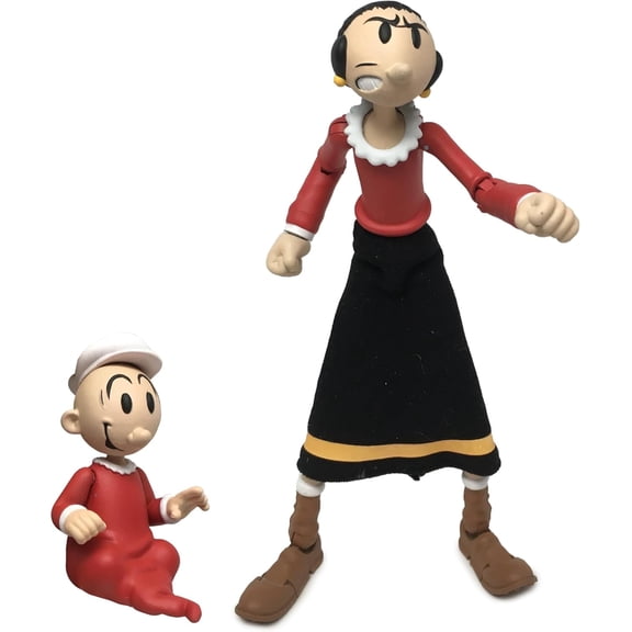 Boss Fight Studio Olive Oyl Popeye Classics Wave 1 Action Figure – Highly Articulated Figurine with Accessories Including Swee’ Pea, Fabric Skirt, Alternate Heads and Hand, and Removable Hat - 1:12
