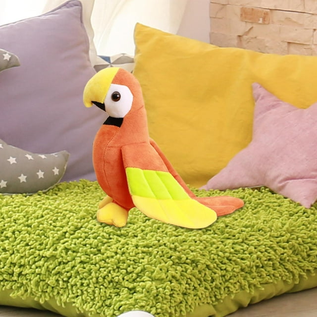 Figura de loro de peluche de dibujos animados, animal de peluche de pájaro decorativo abrazable realista para decoración del hogar con tema de regalo , Naranja