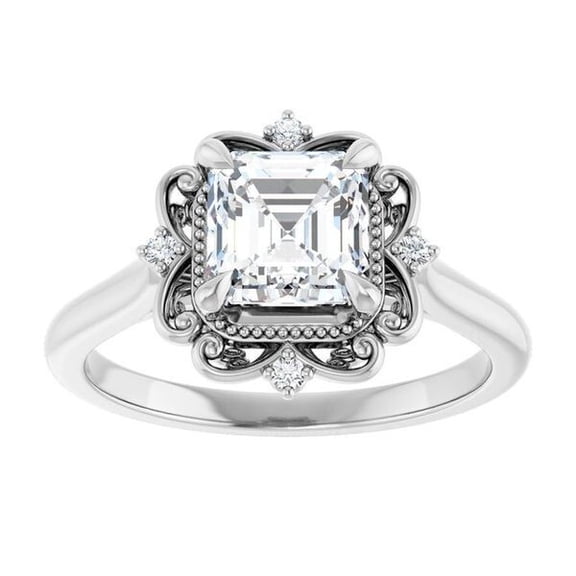 Art Deco Asscher Cut Diamond Engagement Ring, Vintage Solitaire Diamond Anniversary Ring, Five Stone Diamond Ring, Cluster Diamond Wedding Ring, 925 Sterling Silver, 2.1 Ct Simulated Diamond