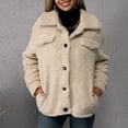 thumbnail image 6 of BiZtdJrK Womens Fuzzy Fleece Jackets Lapel Button Down Long Sleeve Casual Coats Comfy Fall Winter Outerwear with Pockets Beige S, 6 of 8