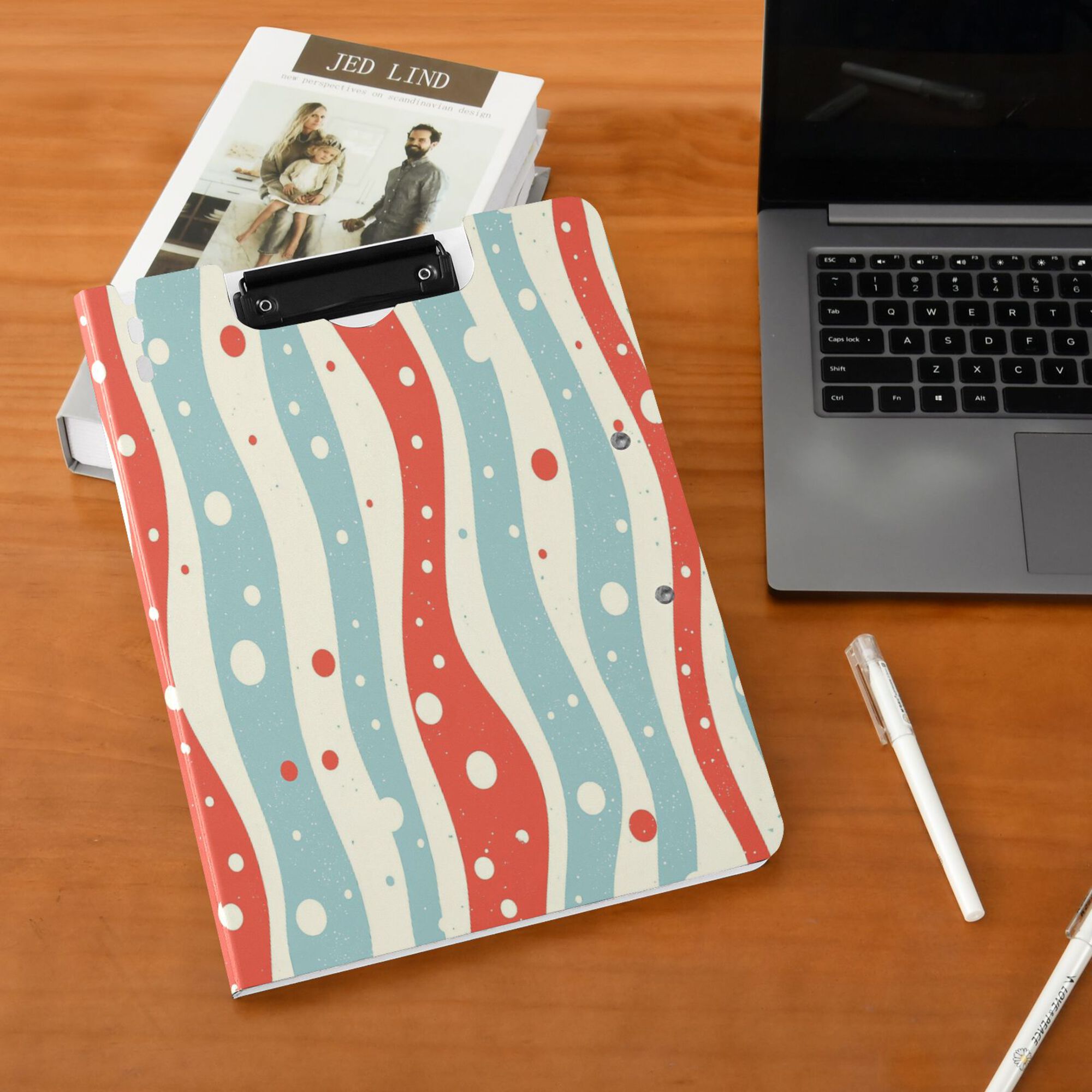 FORMRS A4 Clipboard Folder with Pen Holder Horizontal Foldable School Office Binder, Light Blue Pattern
