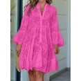 thumbnail image 5 of Women'S 2025 Lace Eyelet Embroidery Dress V-Neck Trumpet Sleeve Boho Flowy Swing Dress Rose Red M, 5 of 8