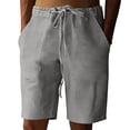 thumbnail image 2 of Nestiefly Men's Linen Shorts Casual Summer Beach Short Pants Breathable Cotton Elastic Waist Drawstring with Pockets Gray 2XL, 2 of 6