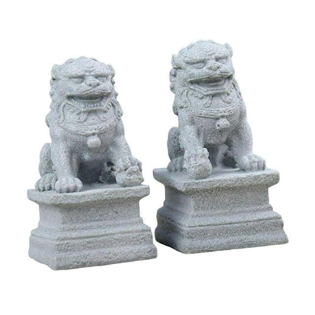 1 par de estatuas de leones de estilo asiático Colco decoración de jardín piedra en miniatura 4,5 cm x 3 cm x 2,2 cm