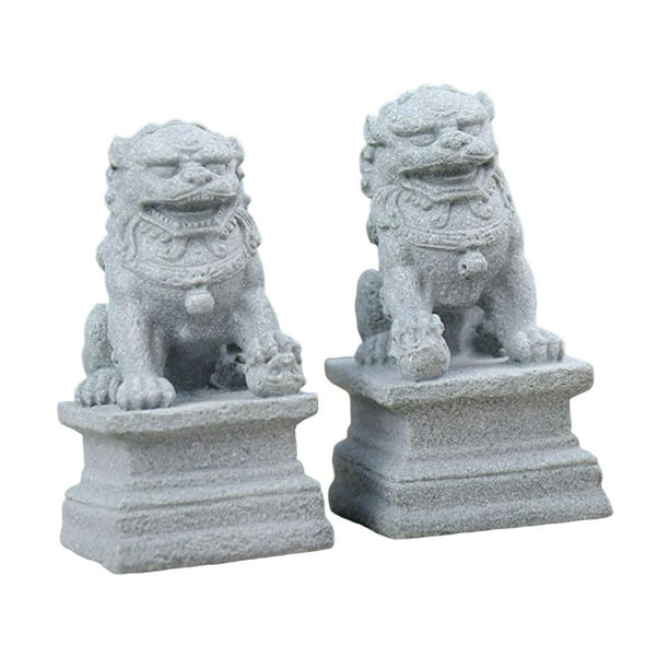 1 par de estatuas de leones de estilo asiático Colco decoración de jardín piedra en miniatura 4,5 cm x 3 cm x 2,2 cm