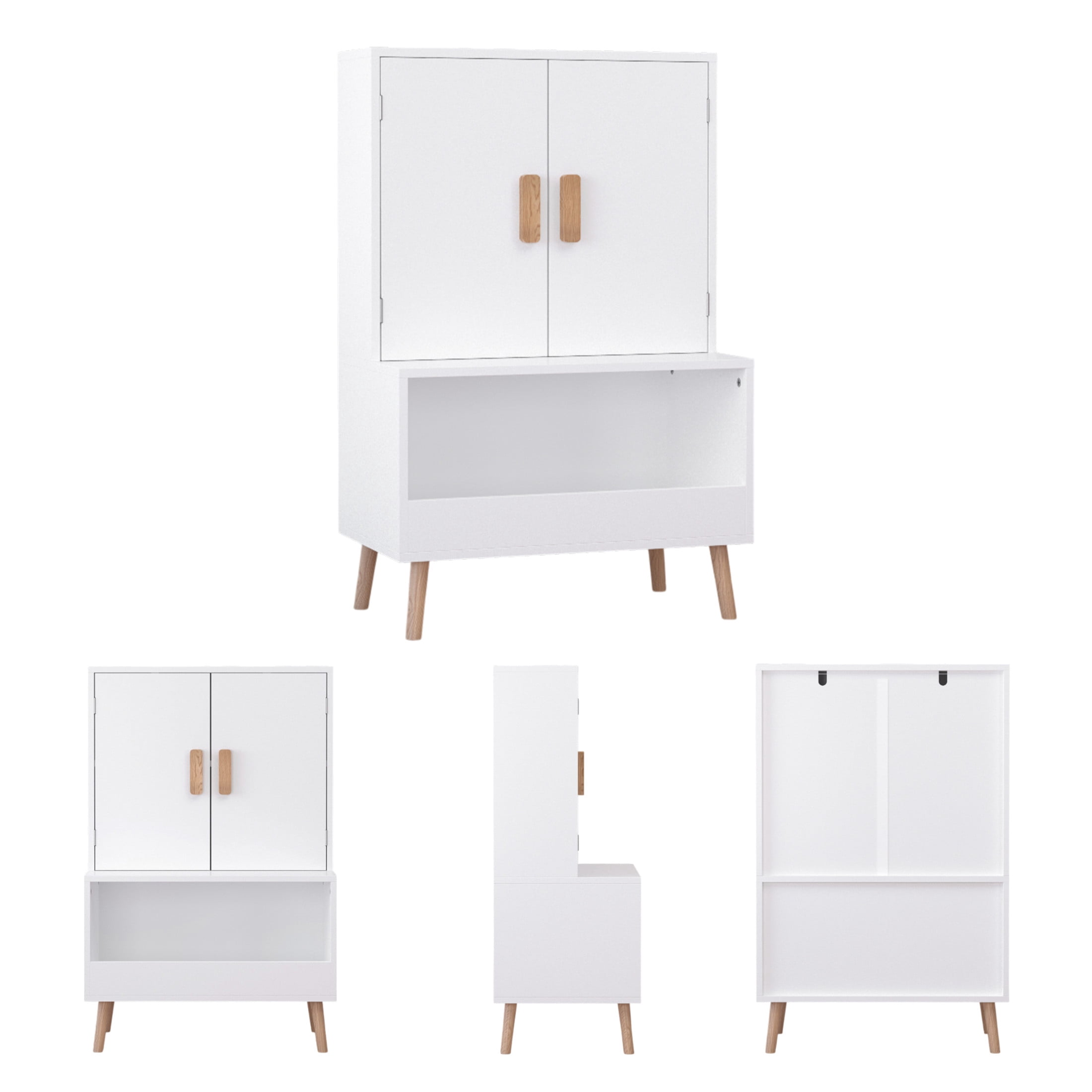 Noble House 37" Kids Toy Storage Cabinet, Modern Wooden Organizer with Doors and Open Shelf, Toddler Bookshelf, White