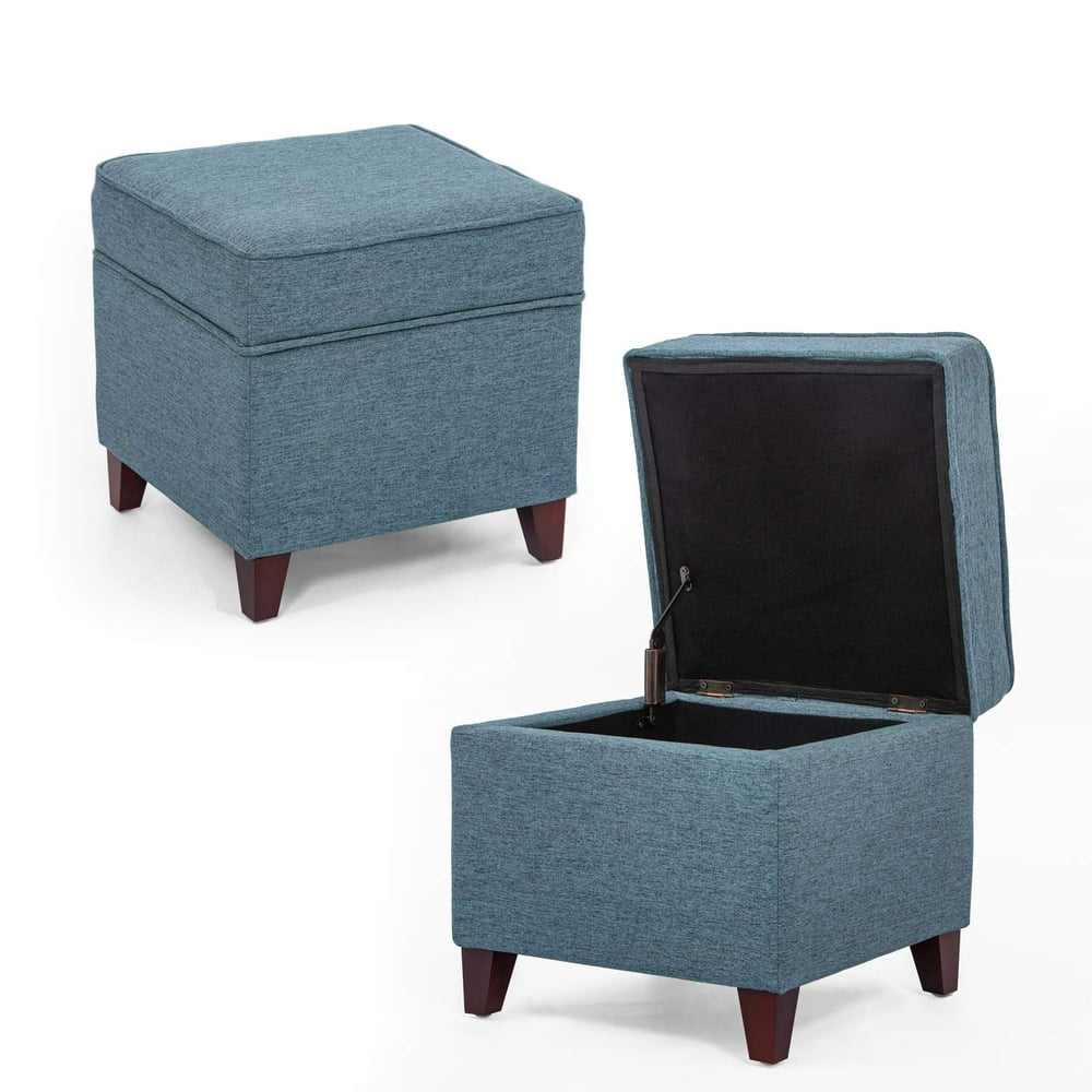 Homebeez Ottoman Storage Chest Footrest - Square Seat (Turquoise Blue ...