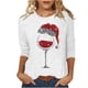 thumbnail image 1 of Puntoco Camiseta de mujer con cuello redondo, manga 3/4 y estampado navideño, jersey de cuello redondo, camiseta de manga larga con cuello redondo, 1 of 3