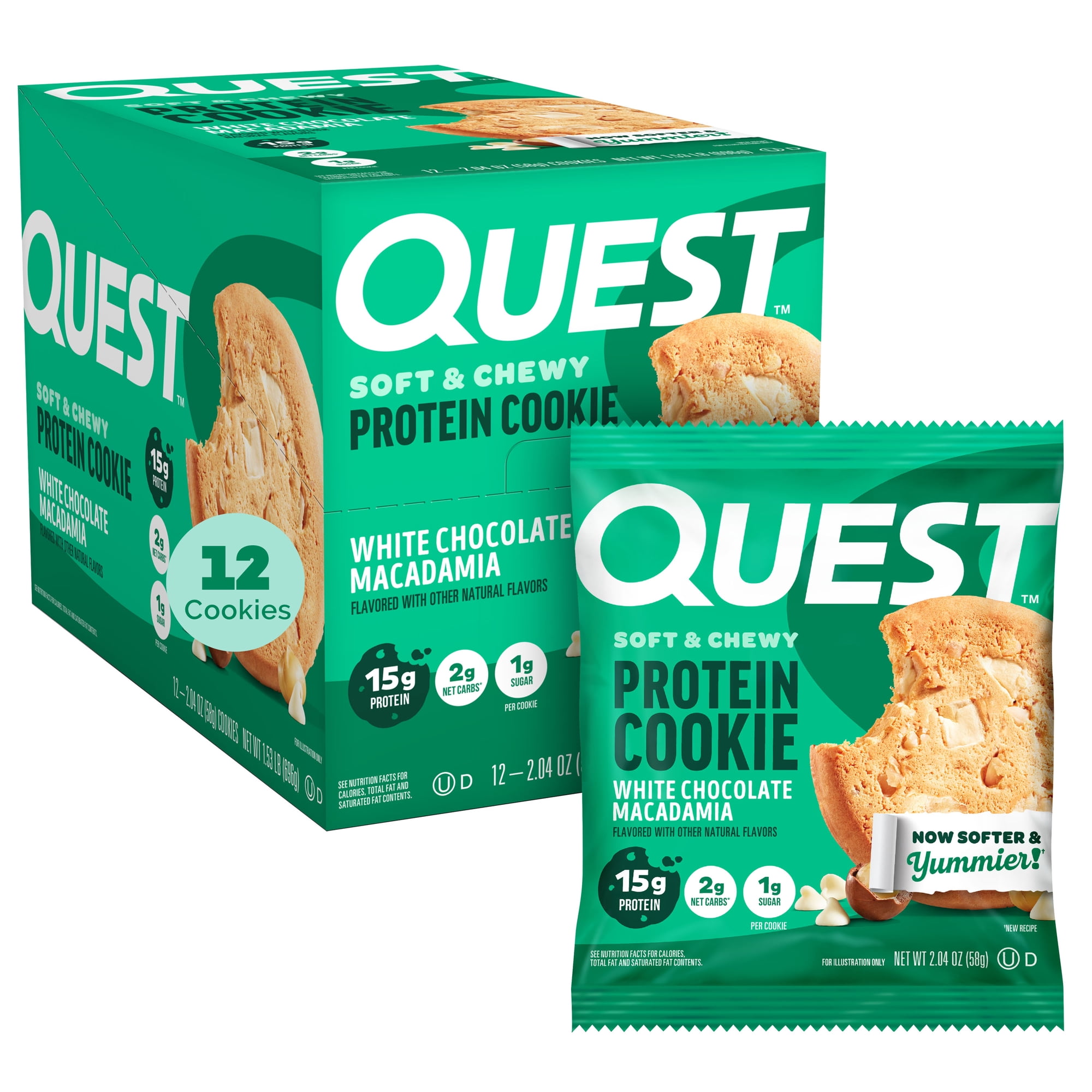 Quest Soft and Chewy 15g Protein Cookie, White Chocolate Macadamia Flavor, 12 Count