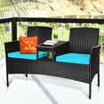 thumbnail image 5 of RELAX4LIFE Conversation Furniture Set with Table and Two Removable Cushions Rattan Wicker Chairs and Table Set for Patio,Garden, Baloney and Lawn Outdoor Porch Furniture Sets Loveseat (Black+Blue), 5 of 9
