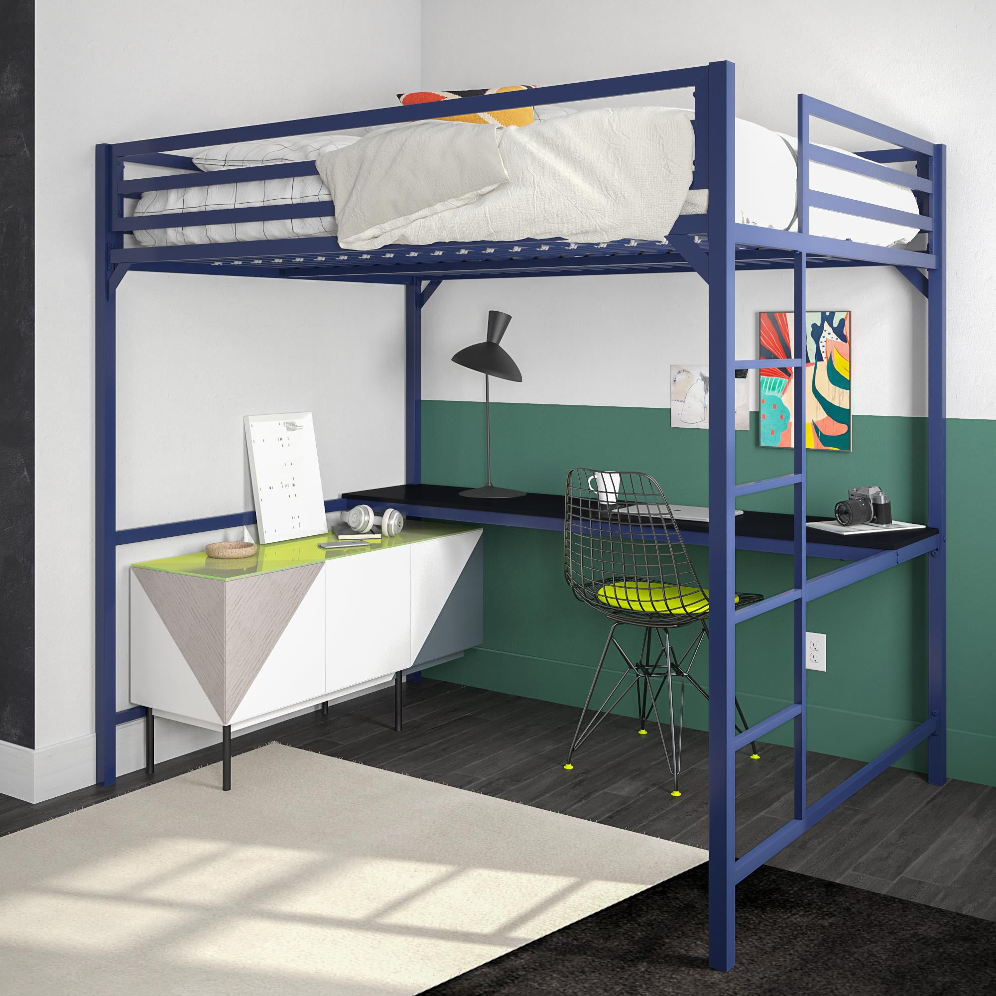 Full Loft Bed With Desk Blue, Dhp Miles Metal Bunk Bed Black Twin Over Full