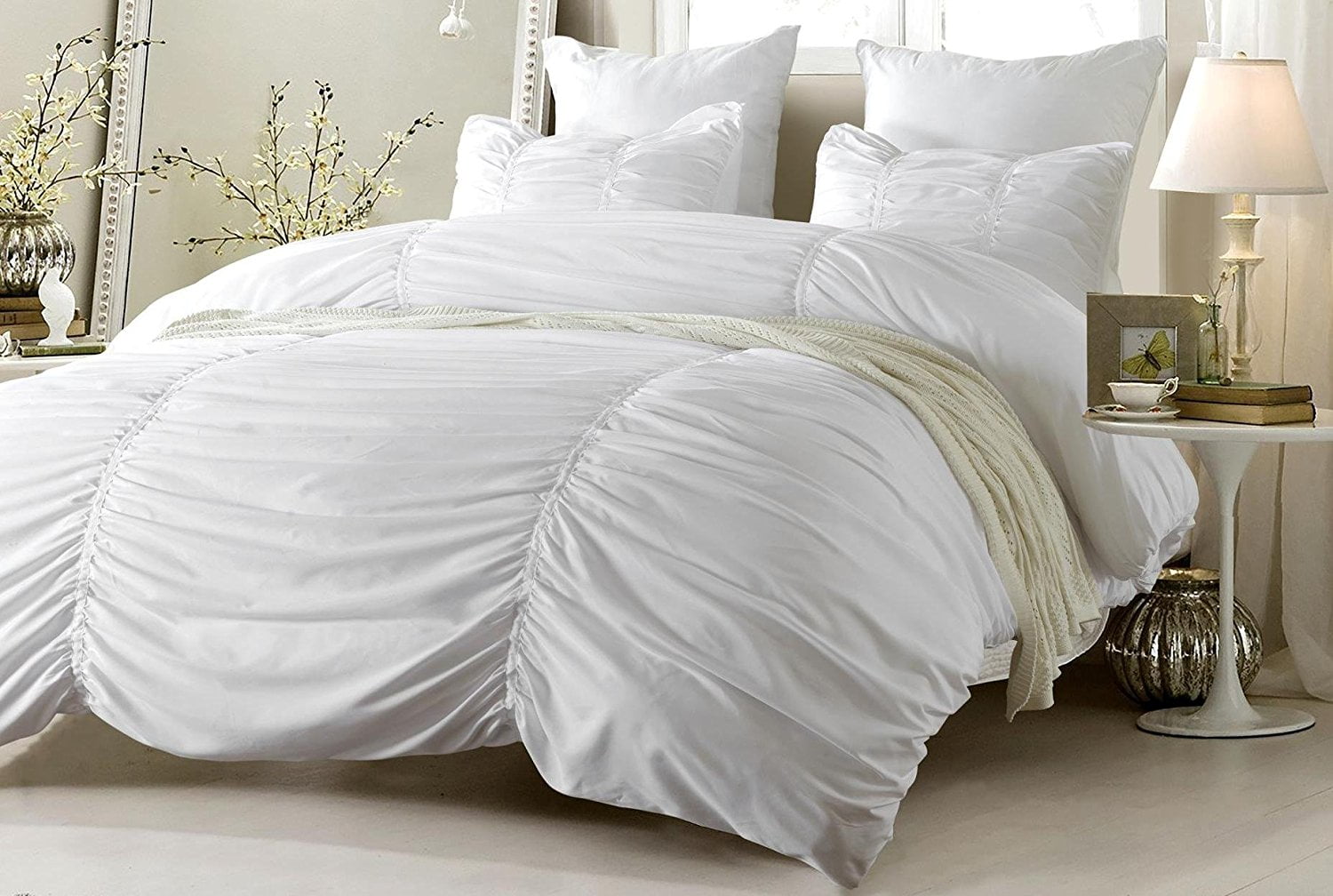 4pc Ruched Design White Bedding Set Includes Comforter And Duvet 4pc Ruched Design White Bedding Set Includes Comforter And Duvet Cover Style 1005 C King California Cherry Hill Collection Com