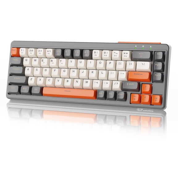 ZIYOULANG M68 65% Wireless Gaming Keyboard, QWERTY Layout, BT/2.4G/Wired Silent Membrane Keyboard, Rainbow Backlit 67 Keys PBT Keycaps, 2000mAh Portable for Gamer/Office-Gray