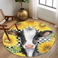 thumbnail image 2 of Round Rugs 7Ft, Cow Sunflowers Round Area Rug Washable Indoor Throw Carpet, Farmhouse Country Animals Floral Black Plaid Large Non Slip Circle Rug for Dining Room Playroom Home Decor Aesthetic, 2 of 8