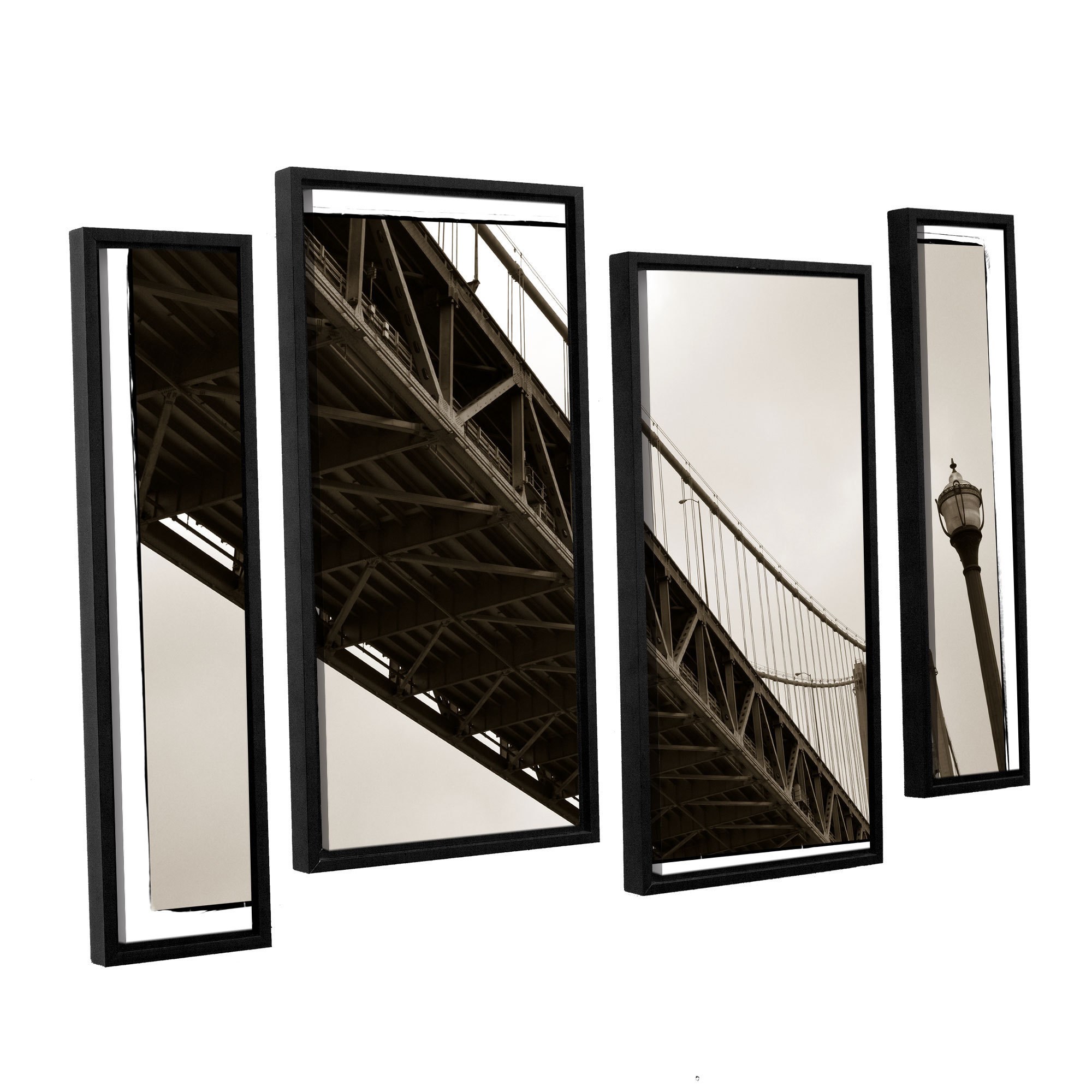 ArtWall Kevin Calkins "Bay Bridge and Lightpole" 4-Piece Floater Framed Canvas Staggered Set