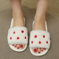 thumbnail image 2 of Winter Slippers for Women Slip-on Flat Heel Open Toe Slides Outdoor Indoor Warm Plush Casual Bedroom Shoes for Women White 5.5, 2 of 7