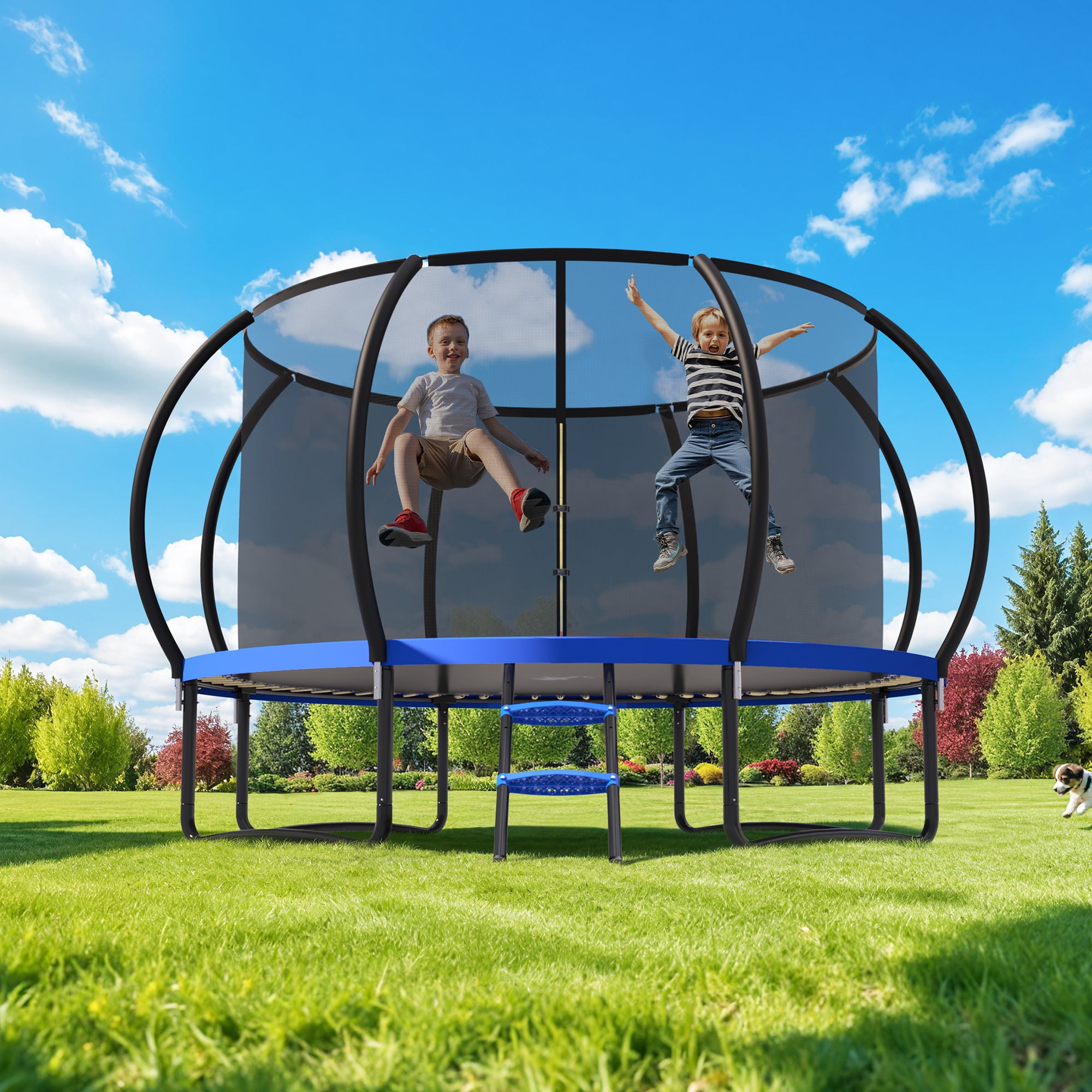 Betisef 12 FT Recreational Trampoline W/ Safety Enclosure Net – Indoor & Outdoor Use, Round Trampoline For Kids Blue