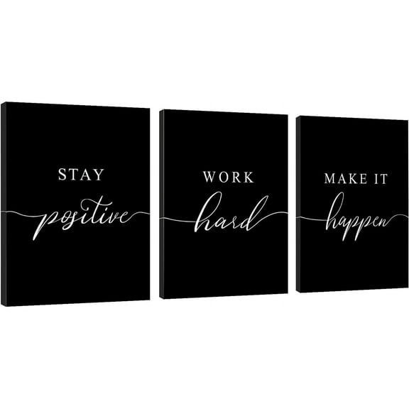 Framed Canvas Wall Art Positive Quote, Black Large Poster, Positive Motivational Set of 3 Prints,Stay Positive Prints, Inspirational Wall Art Prints, Office Wall Decor Art (E-3pcs,12x16inchx3pcs)