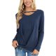 thumbnail image 2 of Top de manga larga para mujer, dobladillo torcido, escote recortado, informal, suelto, color sólido, manga larga, jersey, camiseta, top azul M, 2 of 6