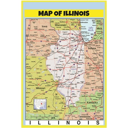 Poster of Illinois Style C - Laminated Wall Poster Print Perfect for Classrooms and Homes - Vivid Imagery with Bright Colors - 18x24