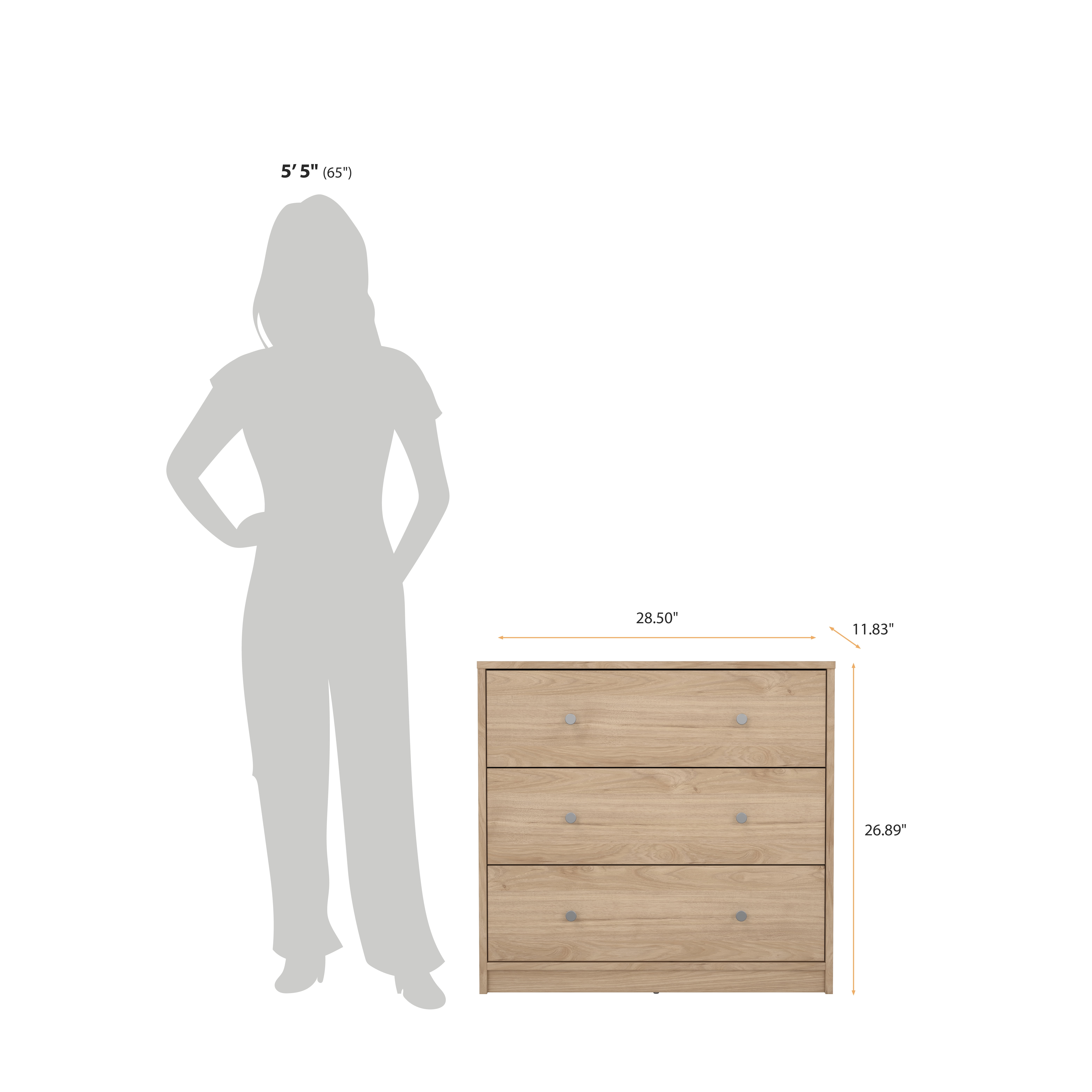 Tvilum Studio 3 Drawer Chest Dresser for Adults, Jackson Hickory