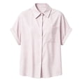 thumbnail image 4 of BODOAO Women's Striped Button Down Shirt, Oversized Short Sleeve Collared Blouse with Chest Pocket, Cuffed Sleeves, Drop Shoulders and Curved High Low Hem for Summer Office Wear Pink M, 4 of 5