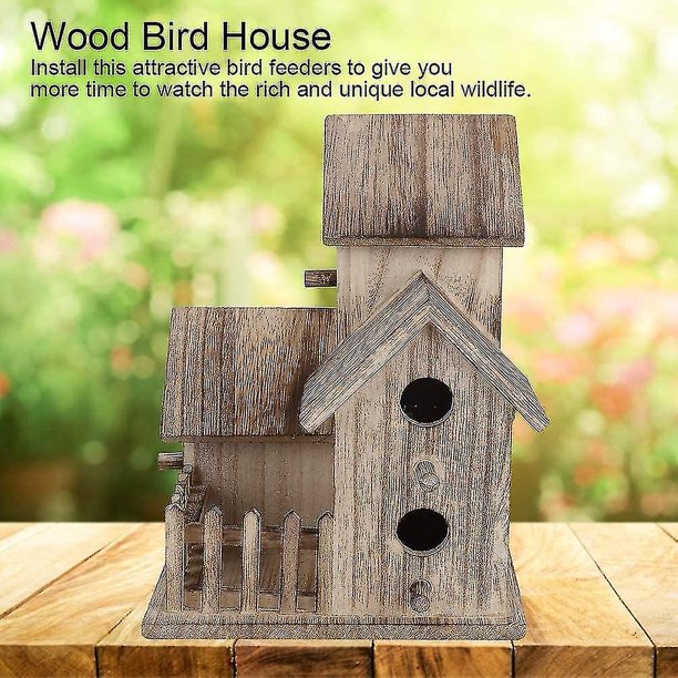Pajarera de madera, caja nido para pájaros pequeños, casa colgante para pájaros, decoraciones de jardín para exteriores Hy