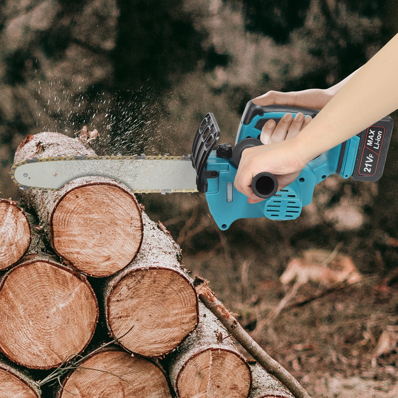 Lithium-Ion Electric Chainsaw with Sub-handle – SK5 Manganese Steel Chain, 32.81ft/s Cutting Speed, Blue – for Garden Pruning