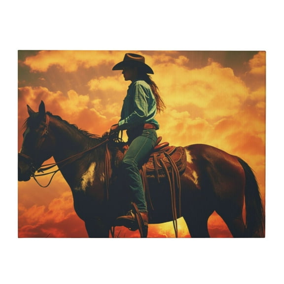 12x16 inch Canvas Hanging Picture Cowgirl Riding A Horse,Rustic Yard,Living Room,Bedroom Wall Art Decor Painting Canvas,Gift For Cowboy Enthusiast,Enchanting Cowgirl Riding A Horse Art Poster
