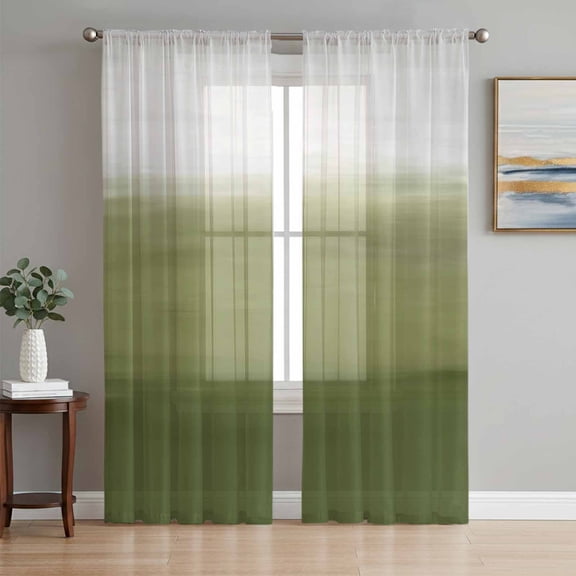 Sage Green Ombre Sheer Curtains 84 Inch Length 2 Panels Set, Modern Abstract Art Texture Voile Window Treatment Rod Pocket Curtains Sheers Drapes for Bedroom/Living Room/Kitchen 52"x84"x2
