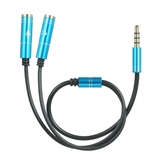 Amdohai 3.5mm TRRS Male to 2 Female Audio Cable Headphone Splitter 3.5mm Y Splitter for Headset Mic Compatible with Phone/Tablet, Blue
