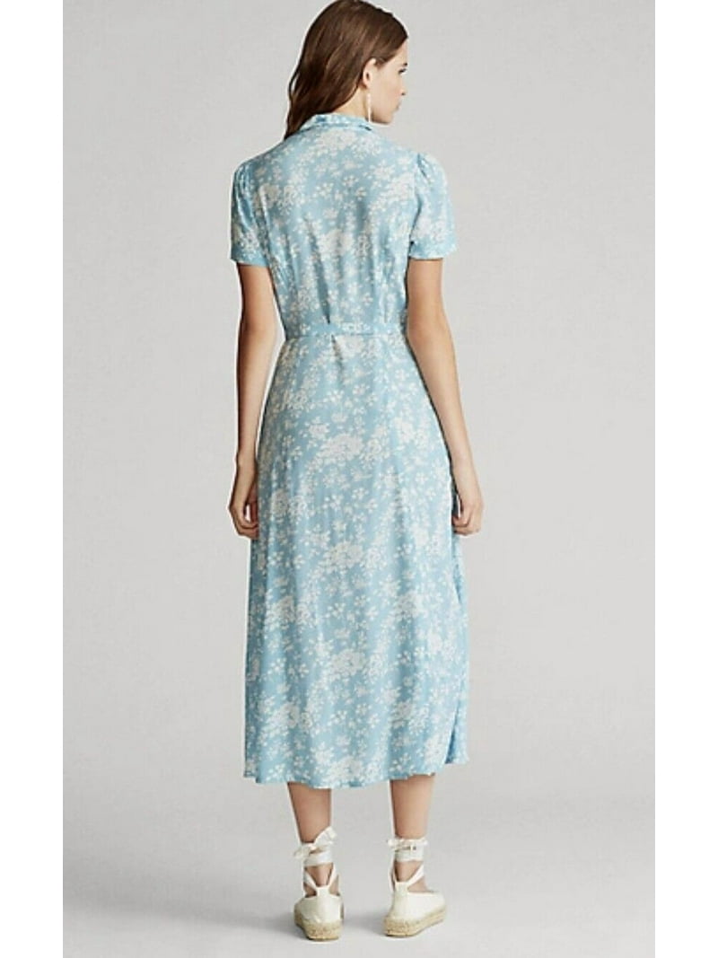 Polo Ralph Lauren Women's BLUE BOUQUET Floral Crepe Midi DRESS, Size 2