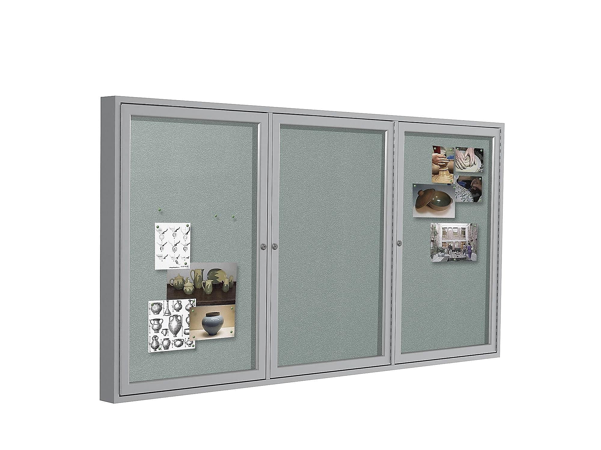 Pemberly Row Vinyl 36" x 72" 3 Door Enclosed Bulletin Board in Silver