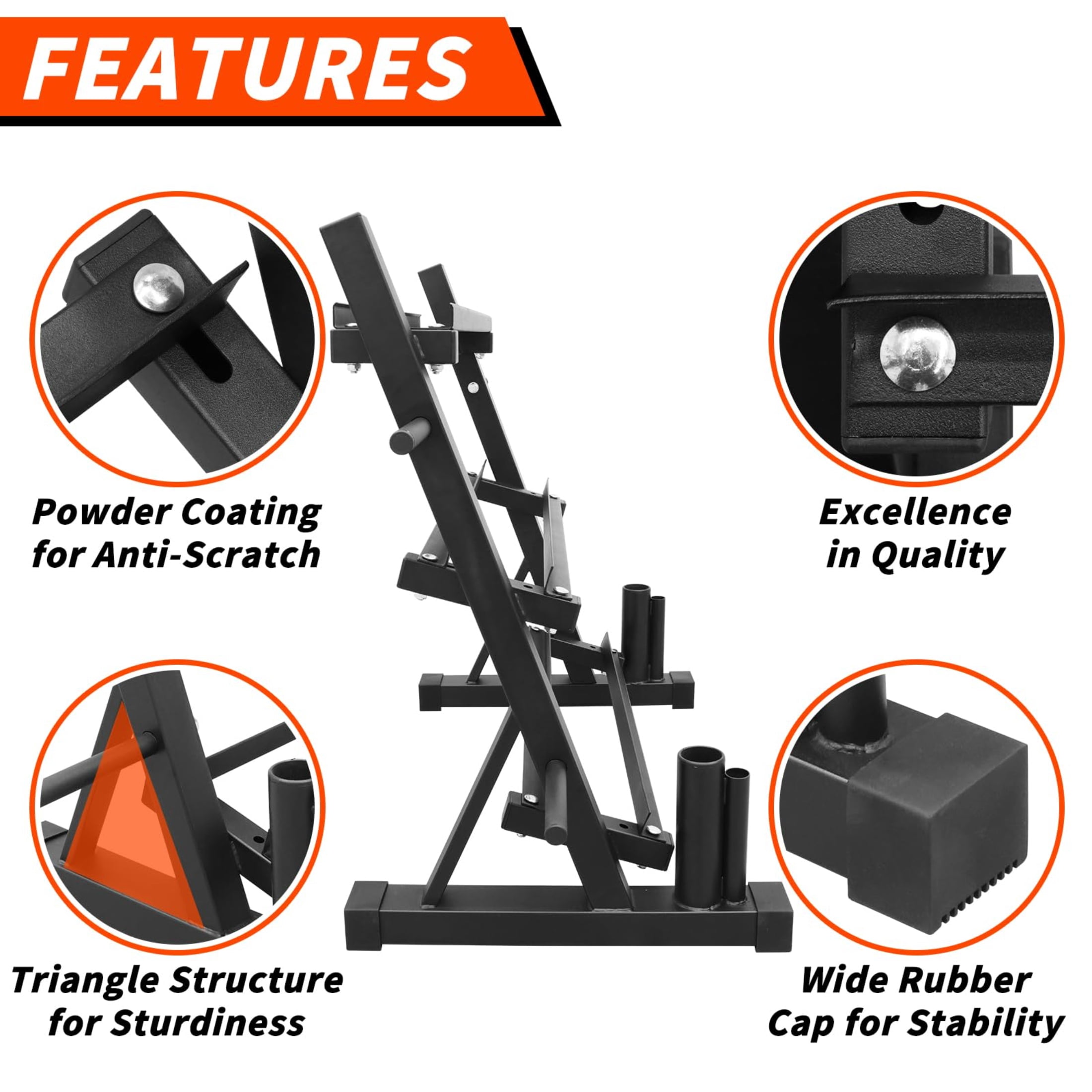 HOUGEET Dumbbell Rack – 3 Tier Adjustable Weight Storage Stand with Side Barbell Plate Holder – Multi Purpose Home Gym Organizer for Dumbbells