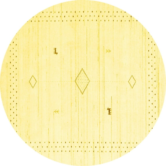 Ahgly Company Machine Washable Indoor Round Solid Yellow Modern Area Rugs, 8' Round