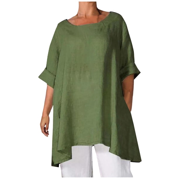 Blusa de Manga Corta Para Mujer, Elegante, Casual, de Talla Grande, Suelta, Sólida Odeerbi ODB161771