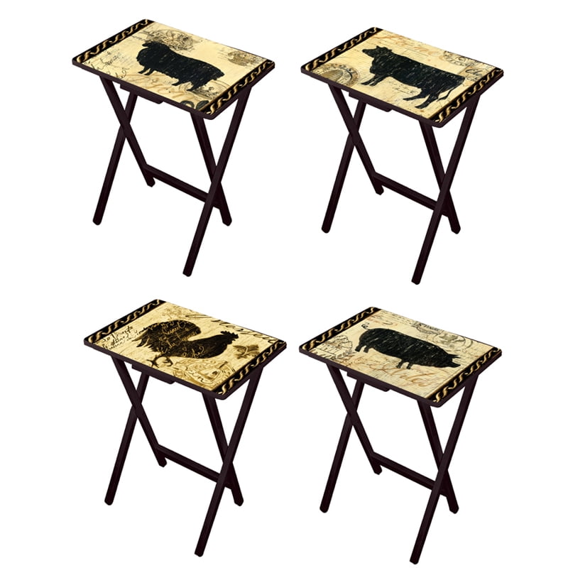 Elegant Farmhouse TV Trays, Set of 4, with Black Stands