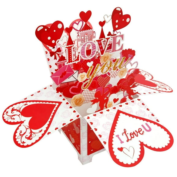 Valentines Day 3D Greeting Pop Up Card,Romantic Anniversary Card for Wife,Husband,Her,Him,Couple, Includes Envelope and Note Tag