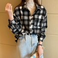 thumbnail image 5 of Women's Button Down Flannel Shirts Plaid Long Sleeve Business Shacket Jackets Casual Loose Lapel Blouses with Pockets (Black M), 5 of 6