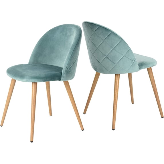 ZXNYH Dining Chairs Set of 2, Velvet Upholstered Kitchen Chairs Modern Dining Room Side Chairs with Soft Seat/Metal Legs, Accent Chairs for Home Restaurant, Aqua, Oak Leg