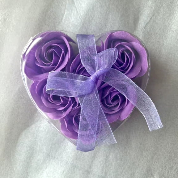Floral Scented Bath Rose Soap 6Pcs Flower Petals Soap with Heart Shaped Box for Wedding Valentine's Day Gifts (Purple)