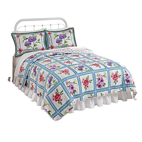 Collections Etc Reversible Hummingbird Floral Quilt King Pink