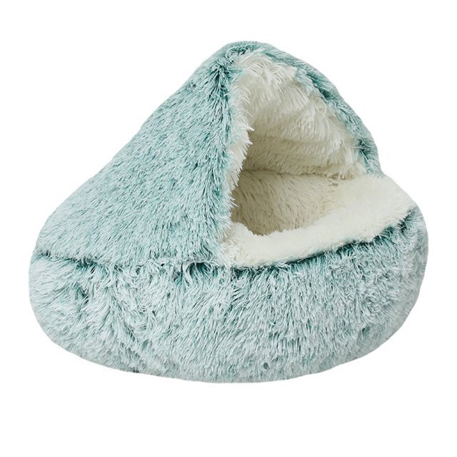 Camas calmantes para perros y cueva para gatos con funda con capucha, para mascotas pequeñas, cama mullida de piel sintética antideslizante, diámetro exterior 40 cm