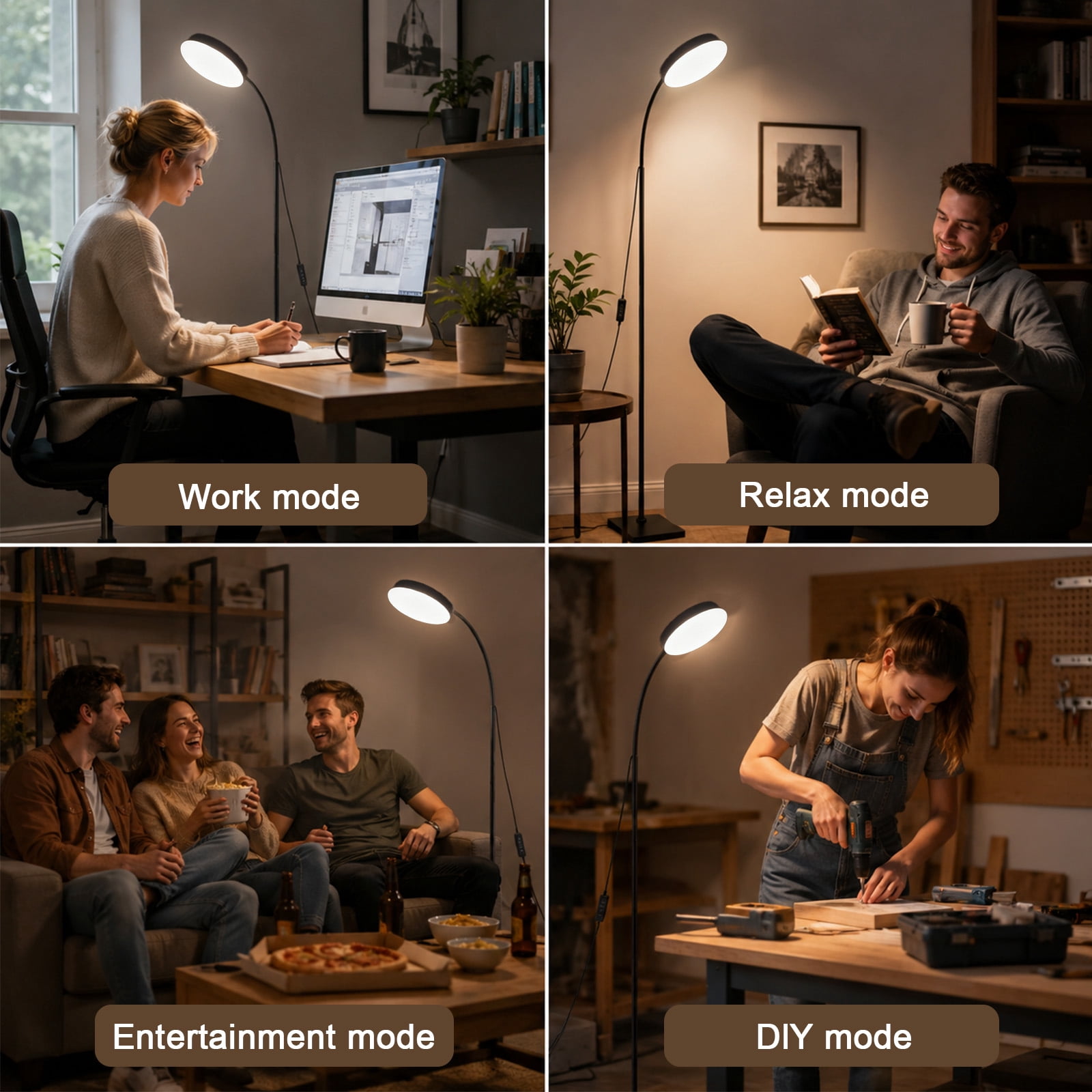 Gaormii Adjustable Height LED Floor Lamp, 3 Colors and 10 Brightness Dimmable Standing Lamp for Living Room Bedroom Office, Black