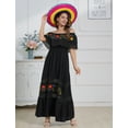thumbnail image 6 of IDOPIP Women Mexican Dress Off Shoulder Floral Embroidered Long Maxi Dress Traditional Fiesta Dresses, 6 of 9