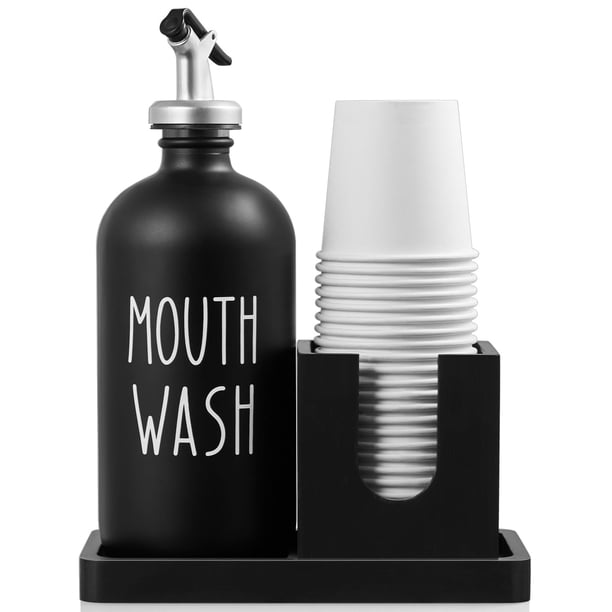 Dispensador de enjuague bucal Bivclaz Glass 500 ml con portavasos negro